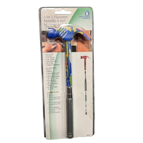 Helping Hand 6-in-1 Multitool Hammer – Blue Yellow Claw Head w/ Silver Handle - Picture 1 of 10